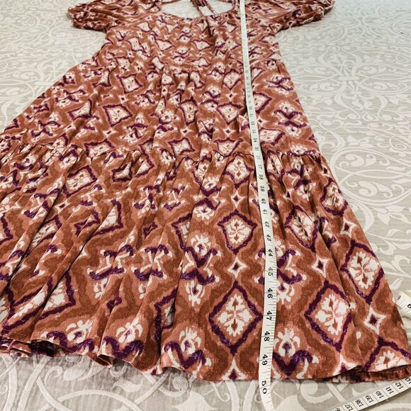 Knox Rose Dress Women Large Cognac Maxi Tier Paisley Prairie Boho Cottage NWT - Picture 7 of 10